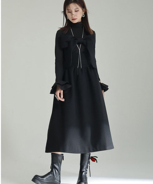 Bow Strap Wool Dress